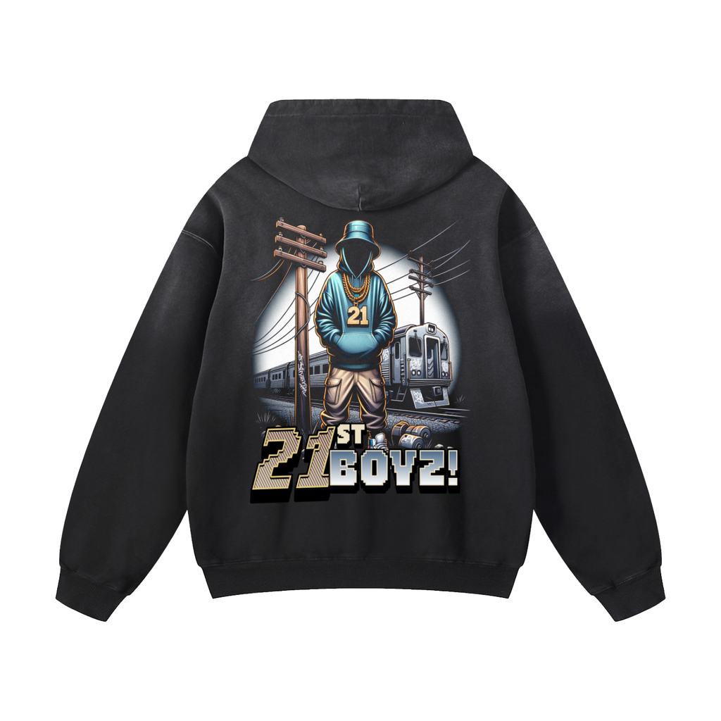 Black Sunfade 21st Boyz Heavyweight Oversized Hoodie