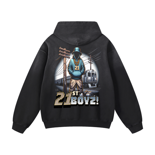 Black Sunfade 21st Boyz Heavyweight Oversized Hoodie