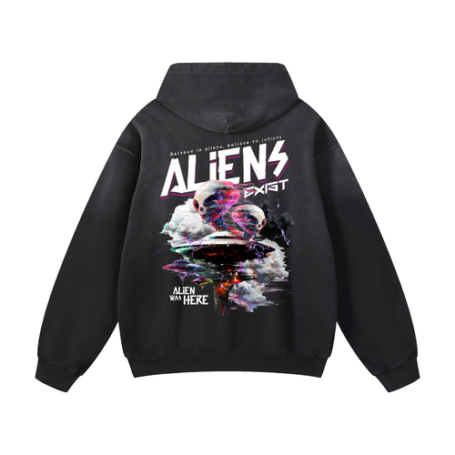 Black Sunfade Aliens Exist Heavyweight Oversized Hoodie