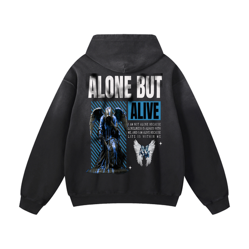 Black Sunfade Alone But Alive Heavyweight Oversized Hoodie