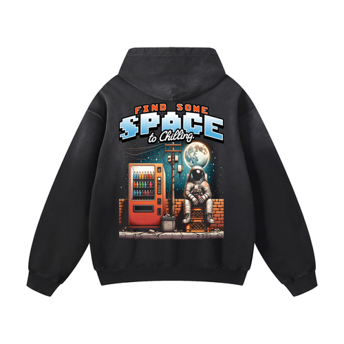 Black Sunfade Astronaut Graphic Heavyweight Oversized Hoodie