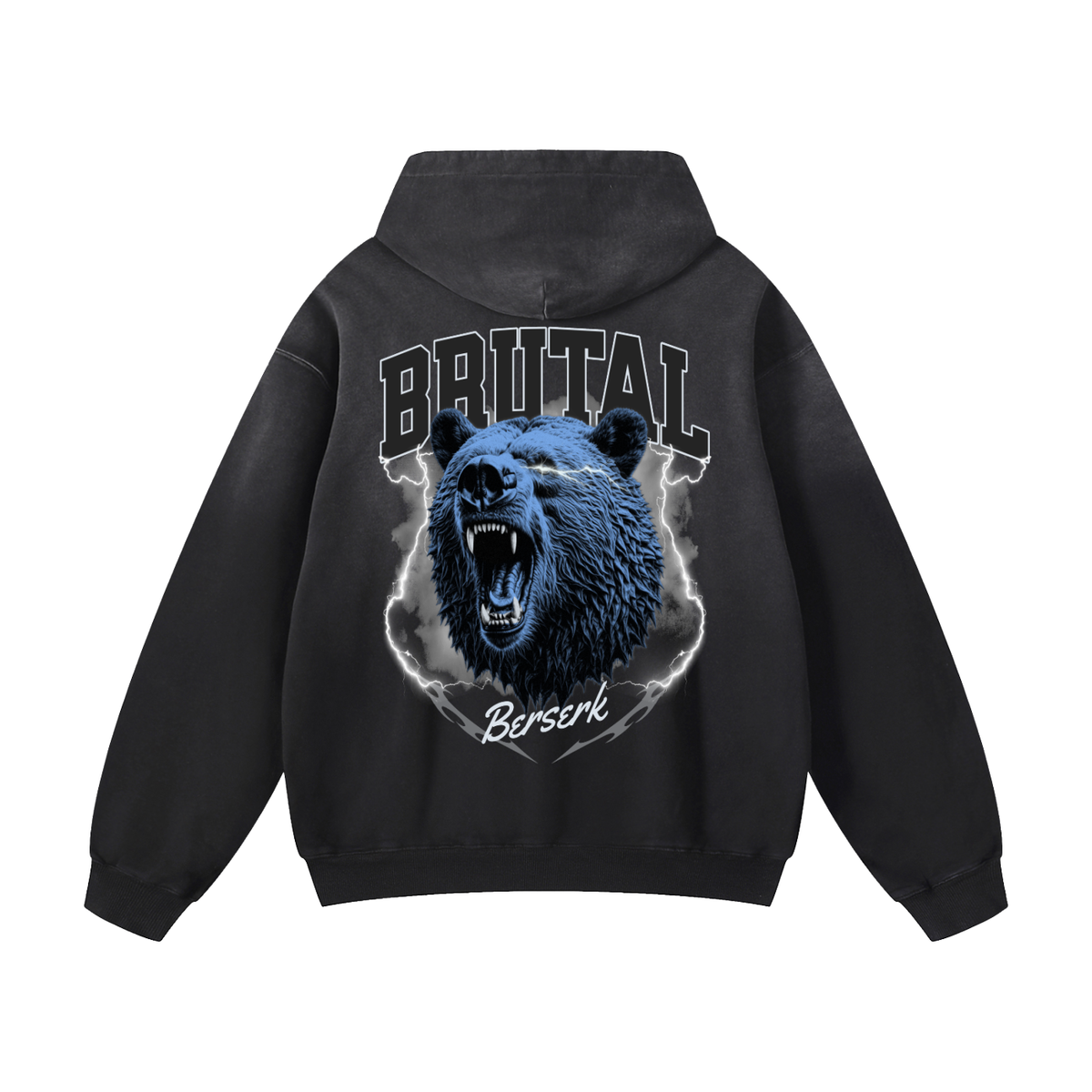 Black Sunfade Bear Graphic Heavyweight Oversized Hoodie