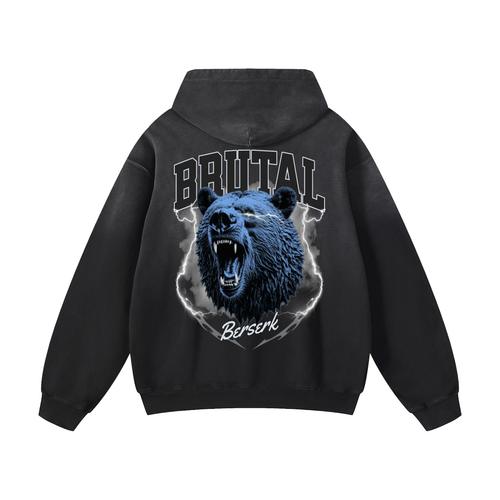 Black Sunfade Bear Graphic Heavyweight Oversized Hoodie