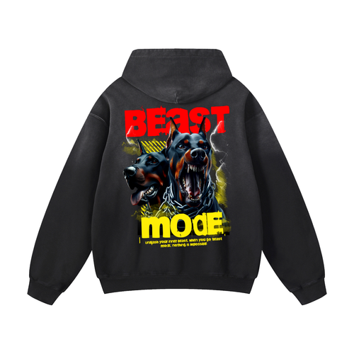 Black Sunfade Beast Mode Heavyweight Oversized Hoodie
