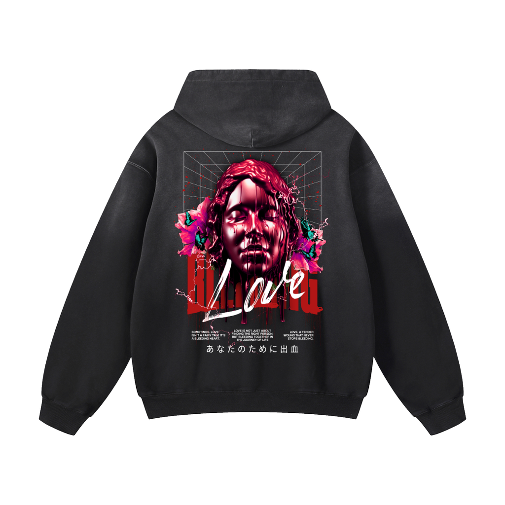 Black Sunfade Bleeding Love Heavyweight Oversized Hoodie