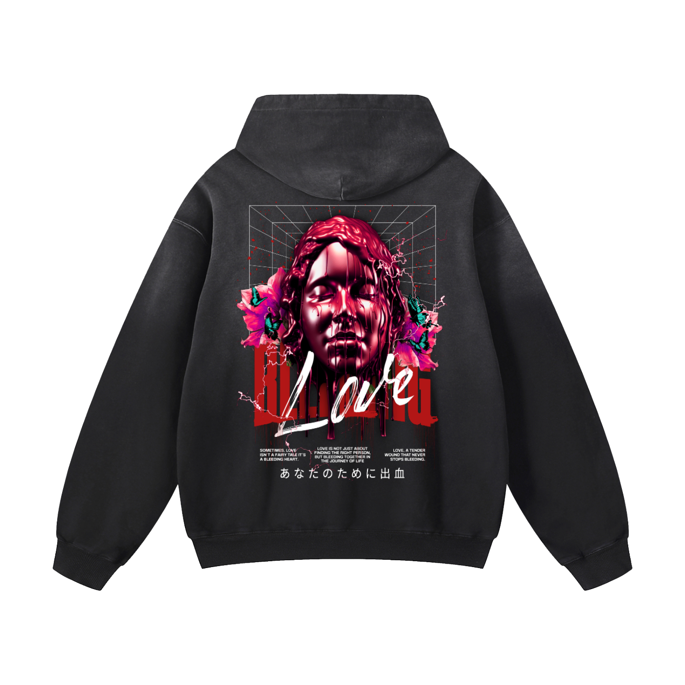 Black Sunfade Bleeding Love Heavyweight Oversized Hoodie