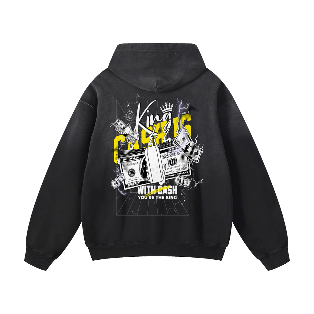 Black Sunfade Cash Is King Heavyweight Oversized Hoodie