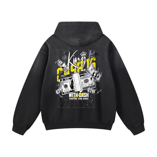 Black Sunfade Cash Is King Heavyweight Oversized Hoodie