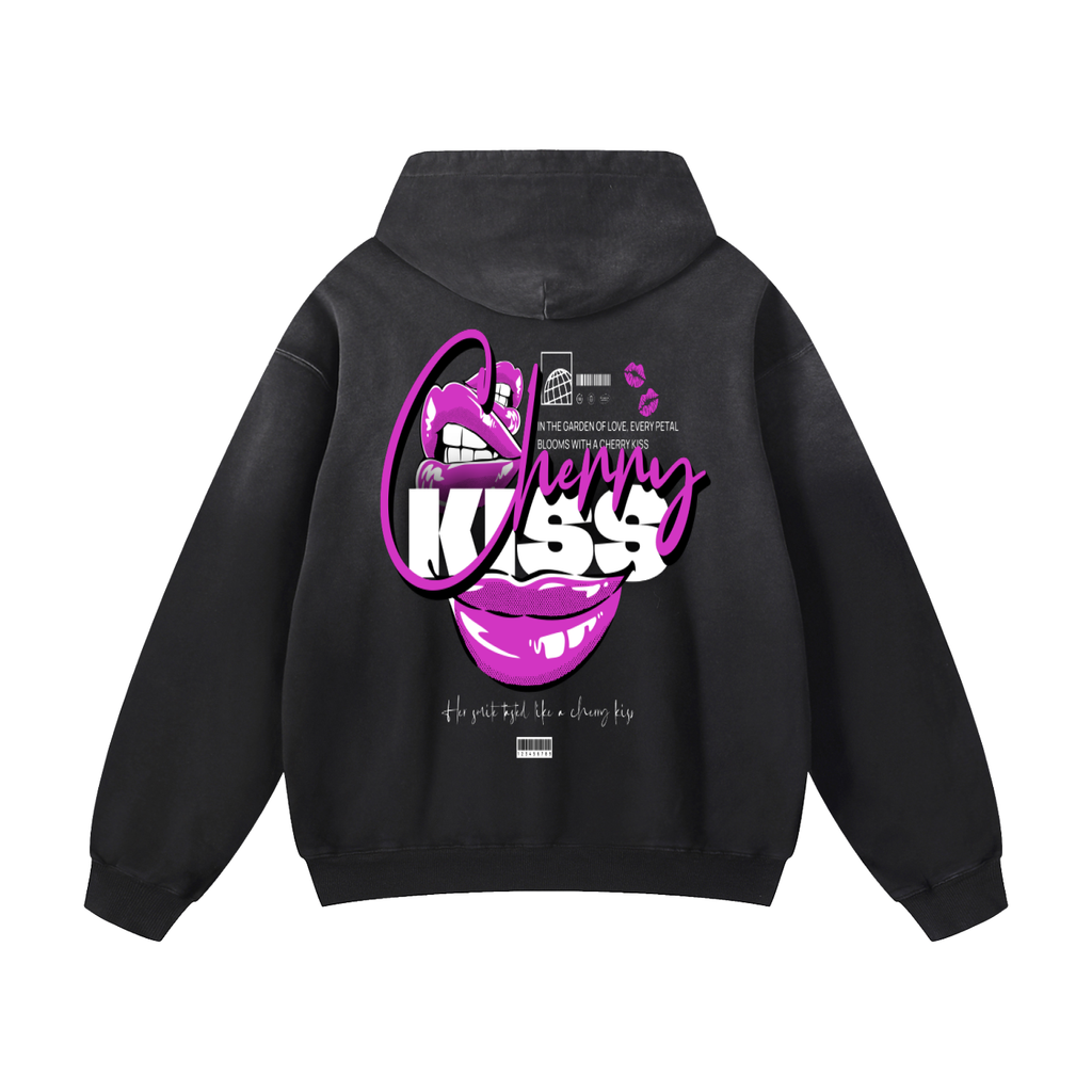 Black Sunfade Cherry Kiss Heavyweight Oversized Hoodie