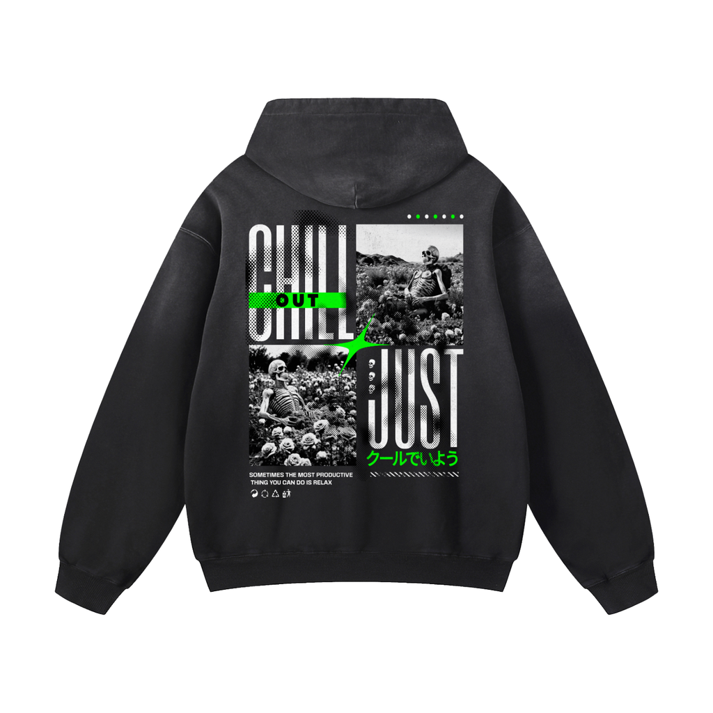 Black Sunfade Chill Out Heavyweight Oversized Hoodie
