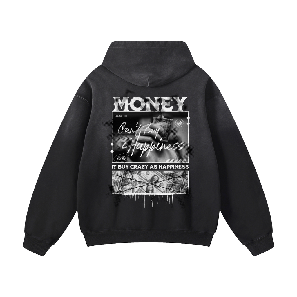 Black Sunfade Crazy Happiness Heavyweight Oversized Hoodie
