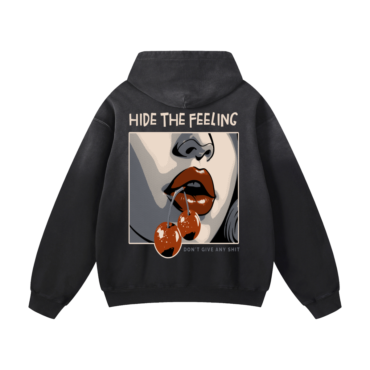 Black Sunfade Crimson Bite Heavyweight Oversized Hoodie