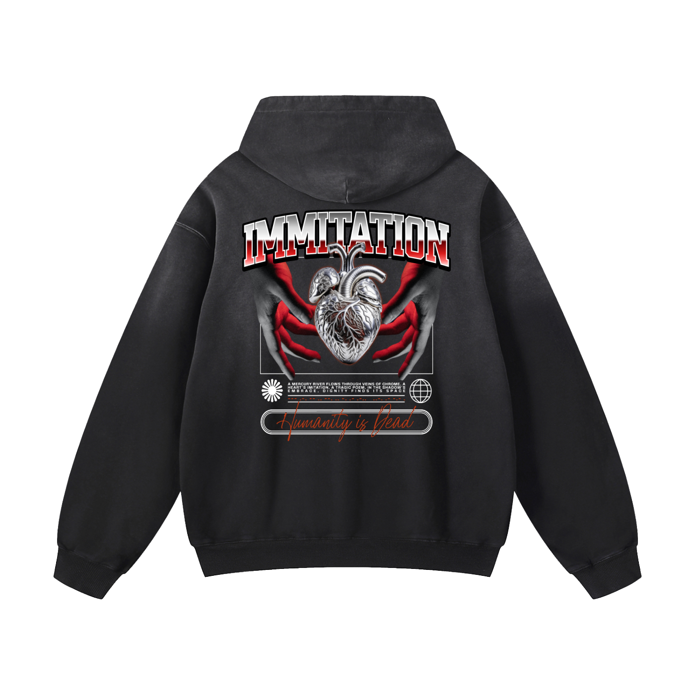 Black Sunfade Dead Humanity Heavyweight Oversized Hoodie