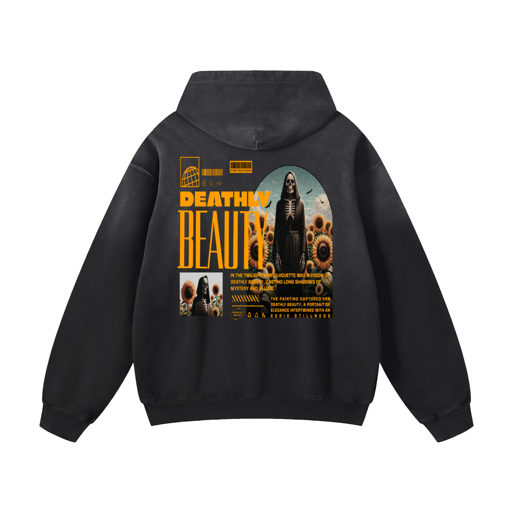 Black Sunfade Deathly Beauty Heavyweight Oversized Hoodie