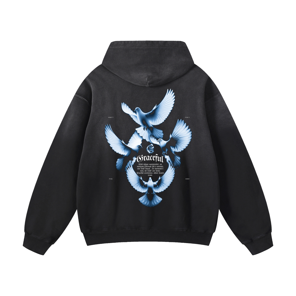 Black Sunfade Dove Heavyweight Oversized Hoodie