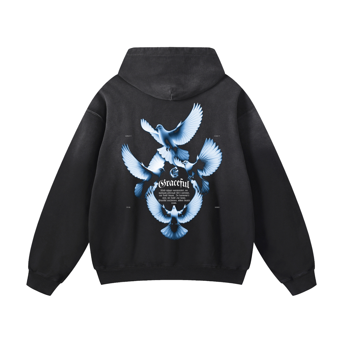 Black Sunfade Dove Heavyweight Oversized Hoodie