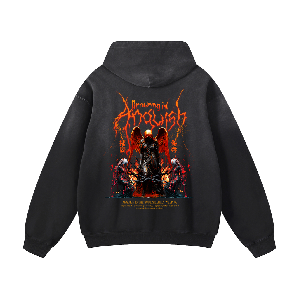 Black Sunfade Drowning in Anguish Heavyweight Oversized Hoodie