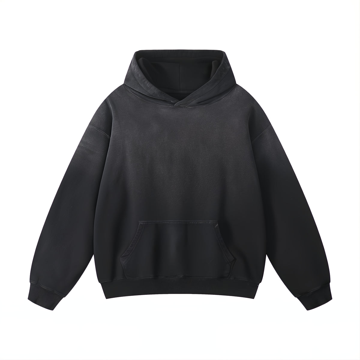 A black pullover hoodie with a subtle textured finish, featuring the word 'Angelic!' printed in white cursive on the chest and a small white graphic on the right sleeve, displayed against a solid white background.