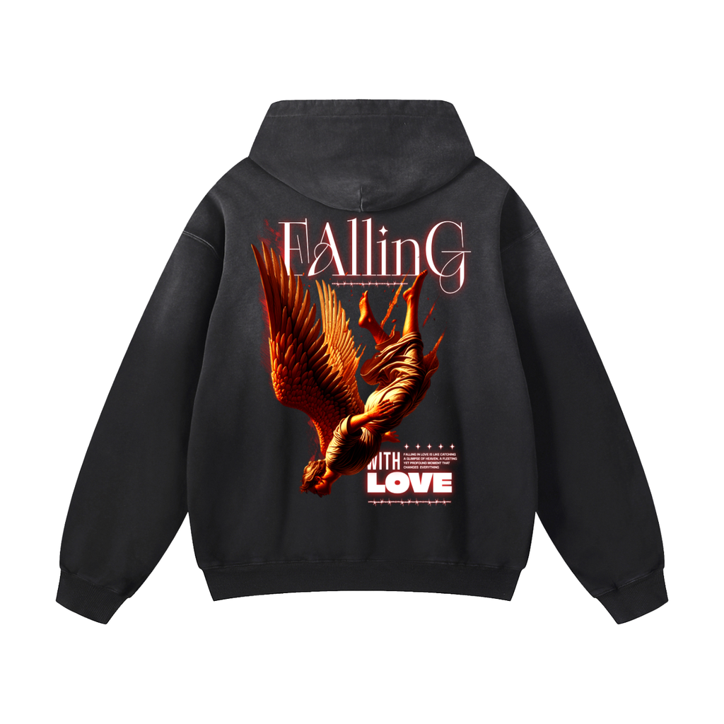Black Sunfade Falling With Love Heavyweight Oversized Hoodie