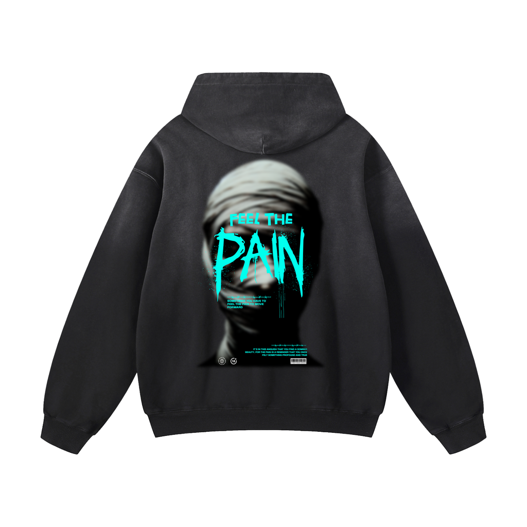 Black Sunfade Feel The Pain Heavyweight Oversized Hoodie