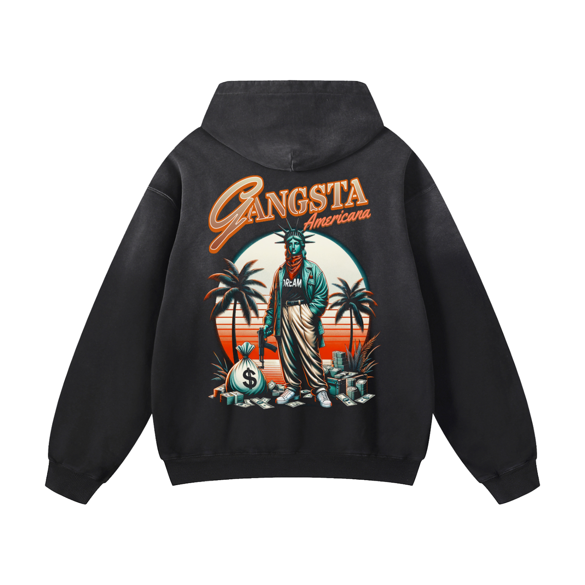 Black Sunfade Gangsta Americana Heavyweight Oversized Hoodie