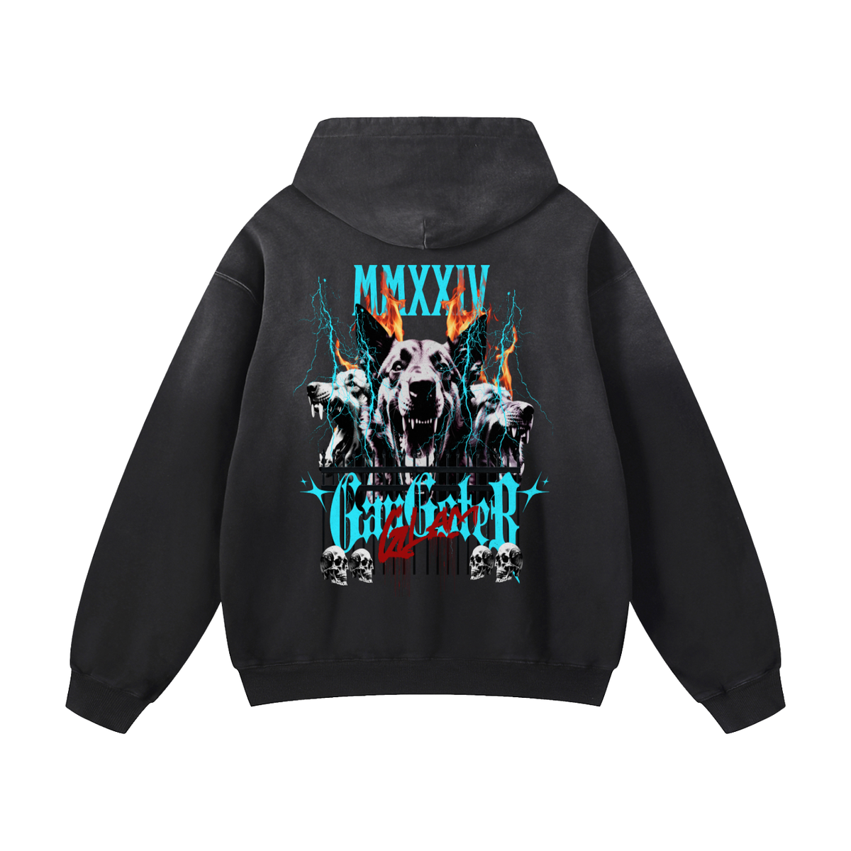 Black Sunfade Gangster Glam Heavyweight Oversized Hoodie