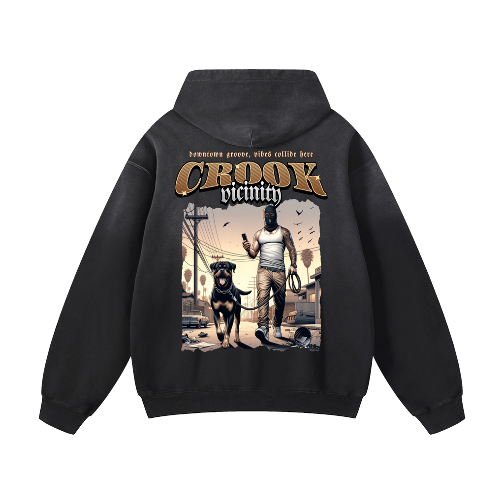 Black Sunfade Gangster Heavyweight Oversized Hoodie