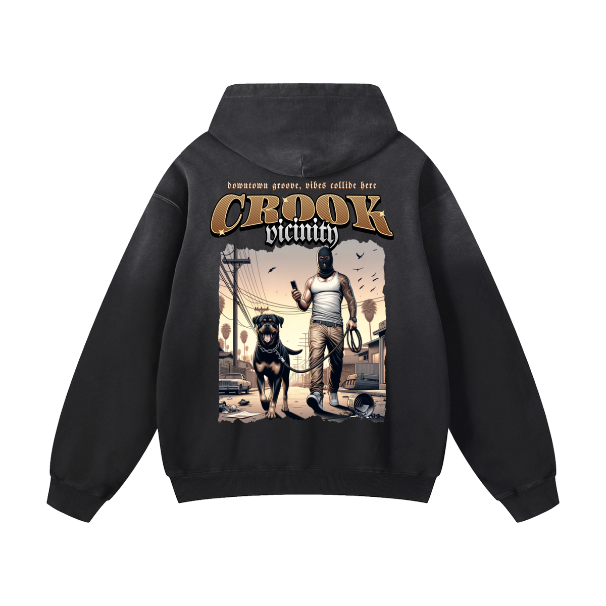 Black Sunfade Gangster Heavyweight Oversized Hoodie