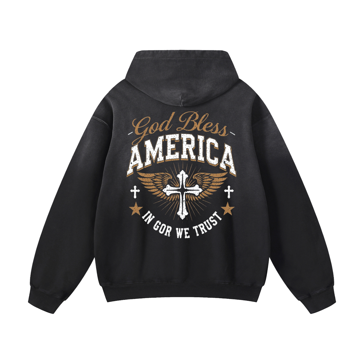 Black Sunfade God We Trust Heavyweight Oversized Hoodie