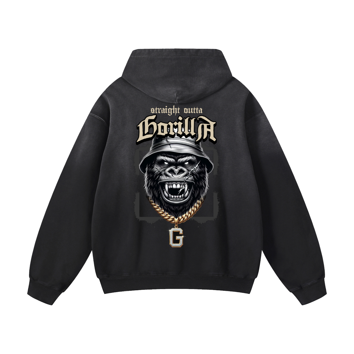 Black Sunfade Gorilla Heavyweight Oversized Hoodie