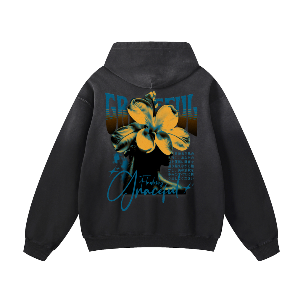 Black Sunfade Graceful Heavyweight Oversized Hoodie