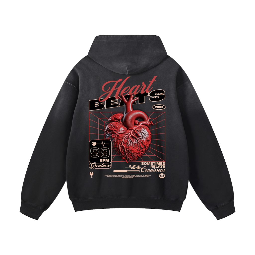Black Sunfade Heart Futurism Heavyweight Oversized Hoodie