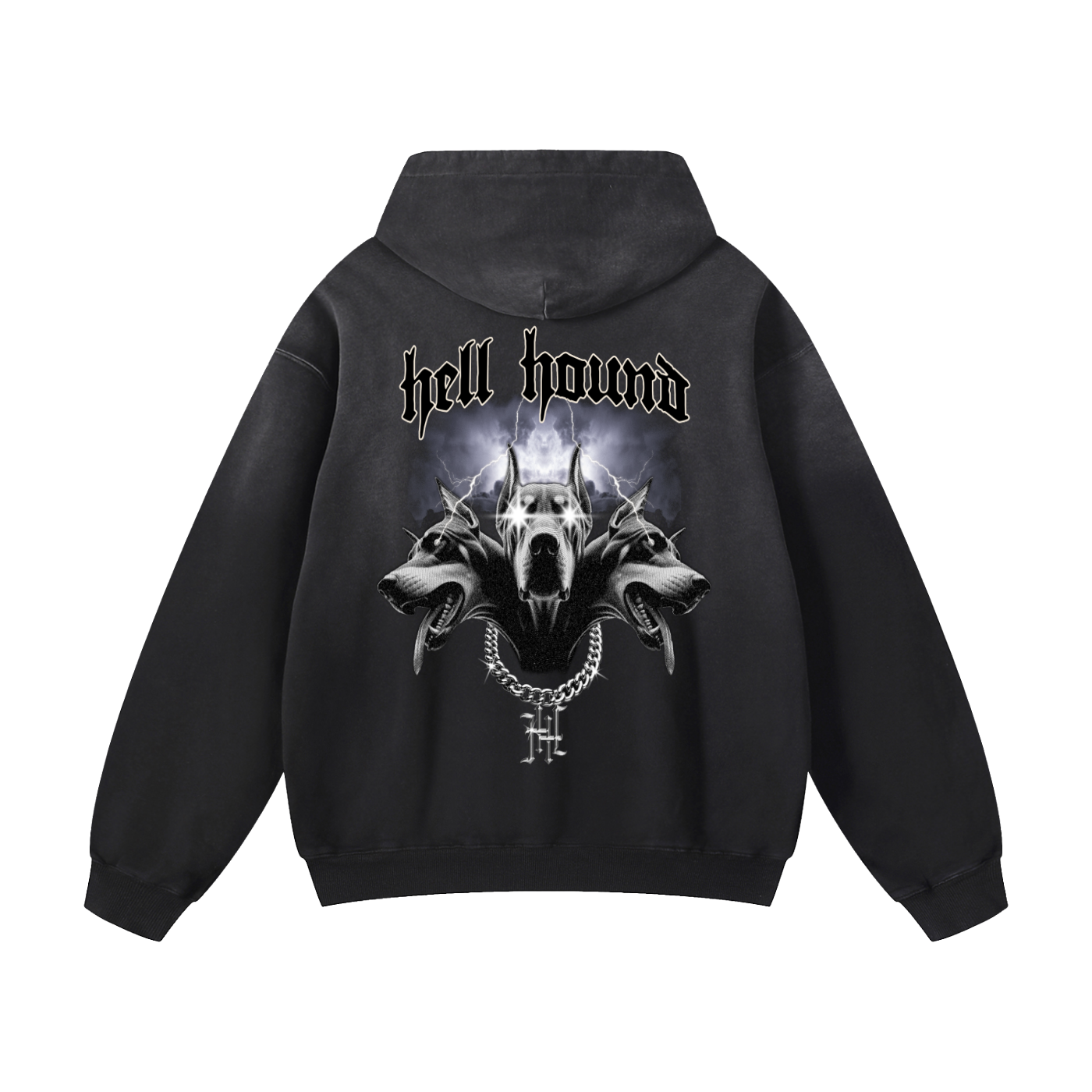 Black Sunfade Hell Hound Heavyweight Oversized Hoodie