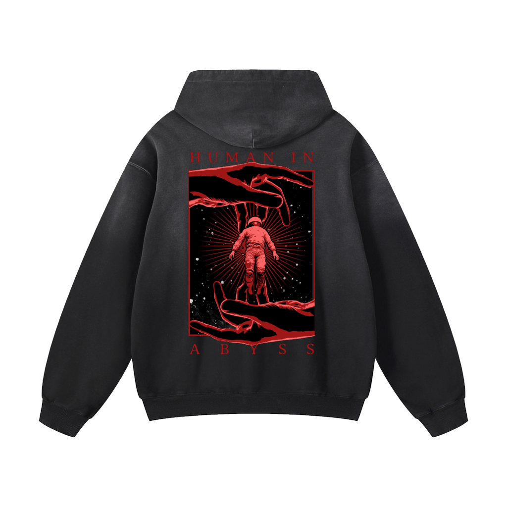 Black Sunfade Human in Abyss Heavyweight Oversized Hoodie