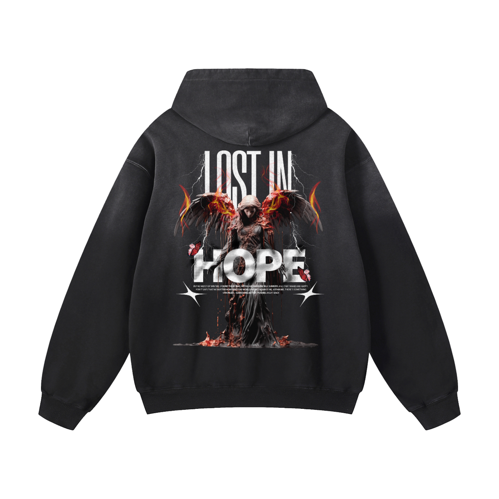 Black Sunfade Lost In Hope Heavyweight Oversized Hoodie