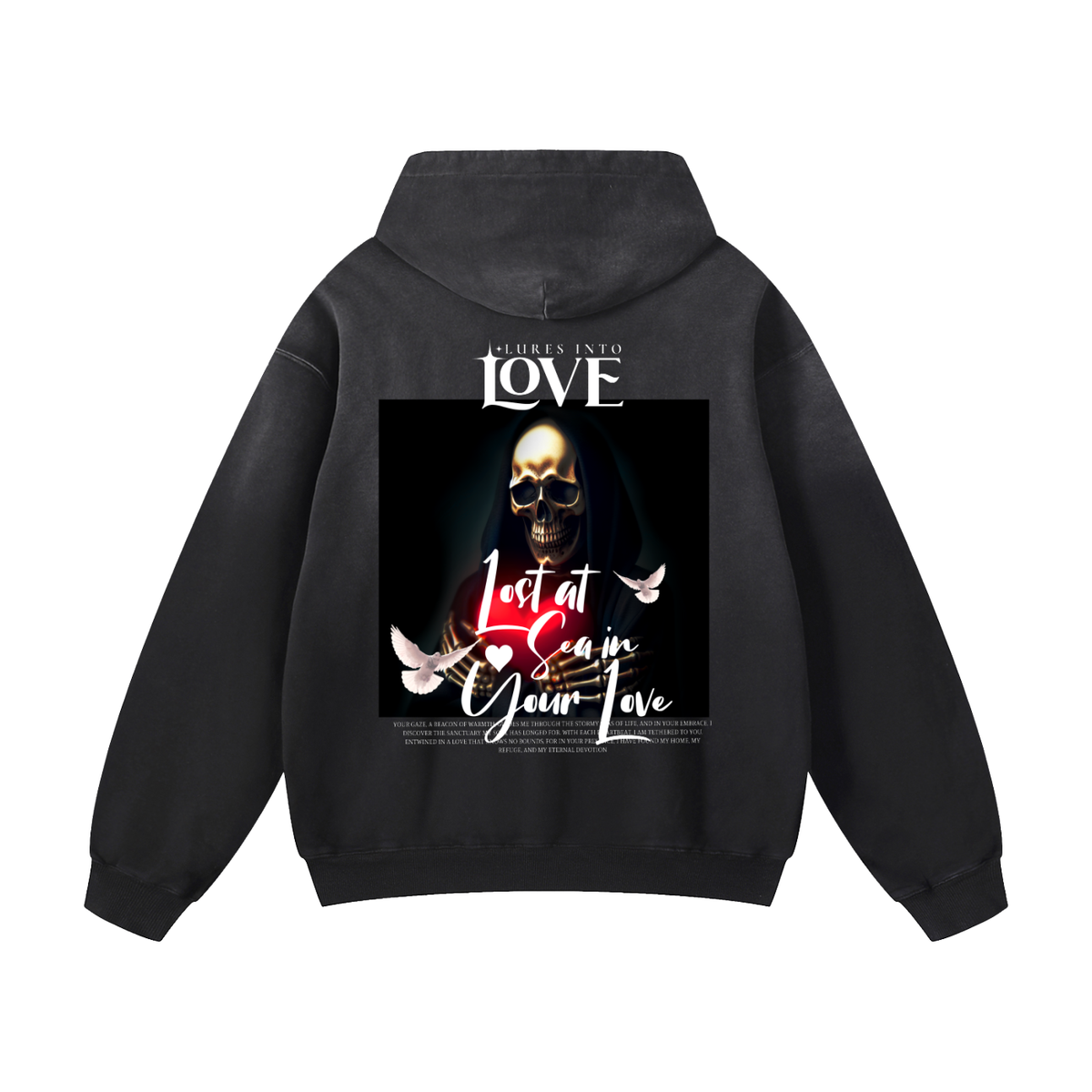 Black Sunfade Lures Into Love Heavyweight Oversized Hoodie