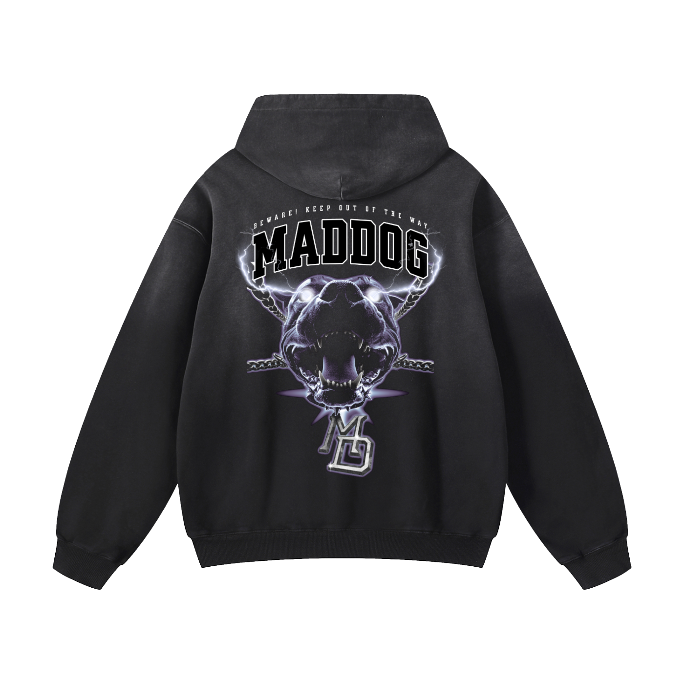 Black Sunfade Mad Dog Heavyweight Oversized Hoodie