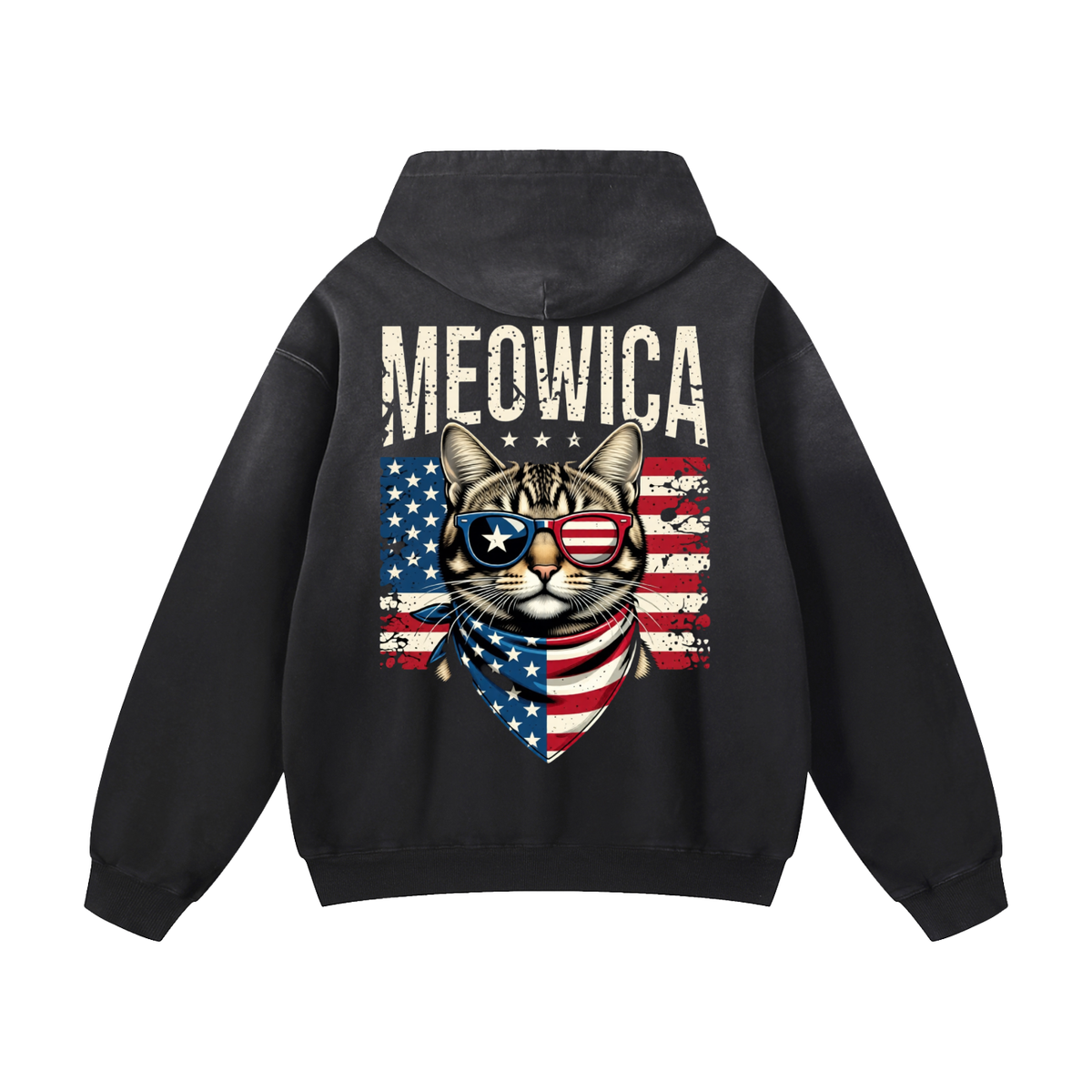 Black Sunfade Meowica Heavyweight Oversized Hoodie