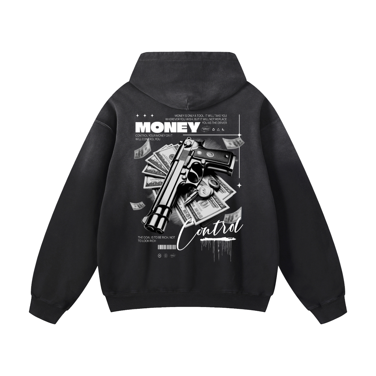 Black Sunfade Money Control Heavyweight Oversized Hoodie