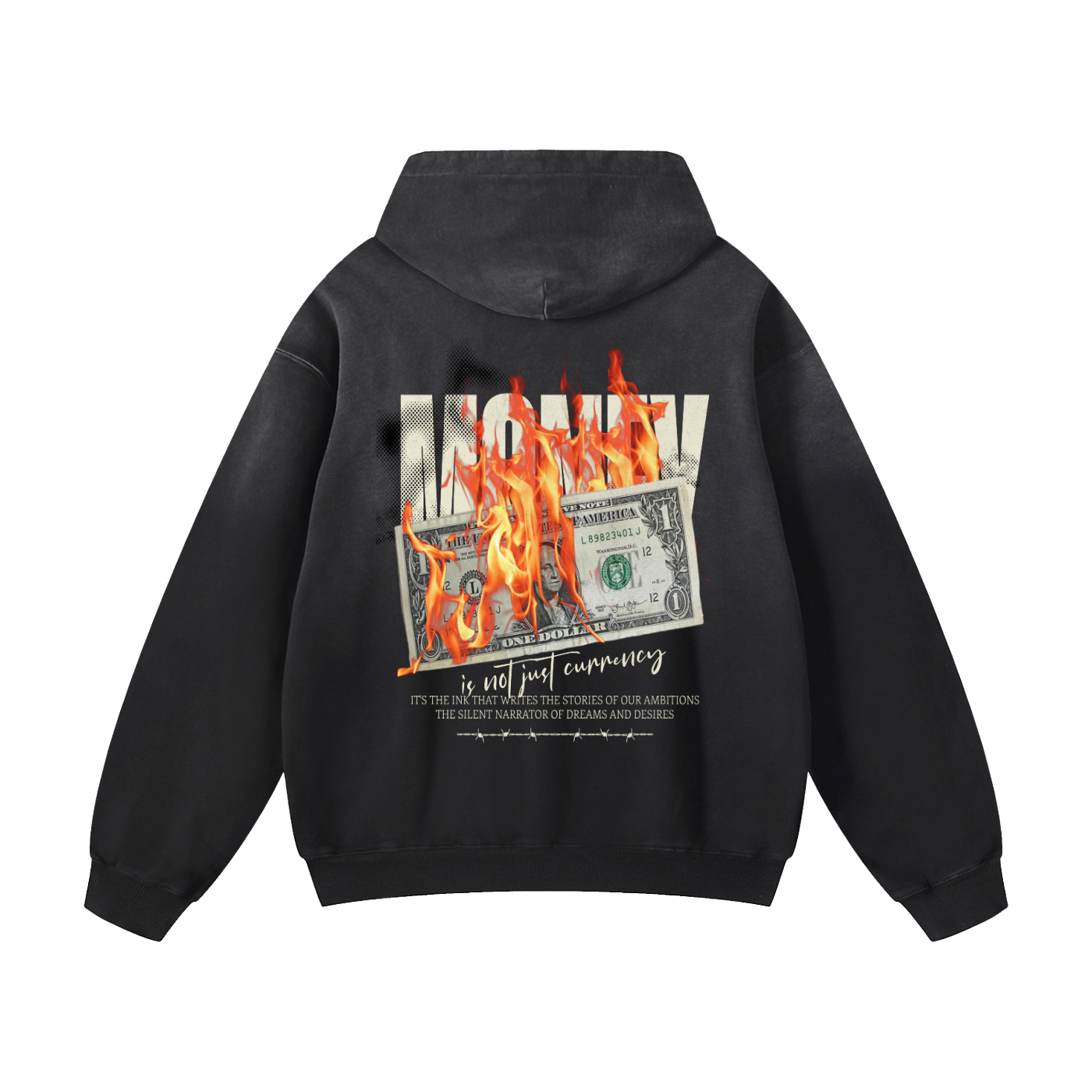 Black Sunfade Money Power Heavyweight Oversized Hoodie