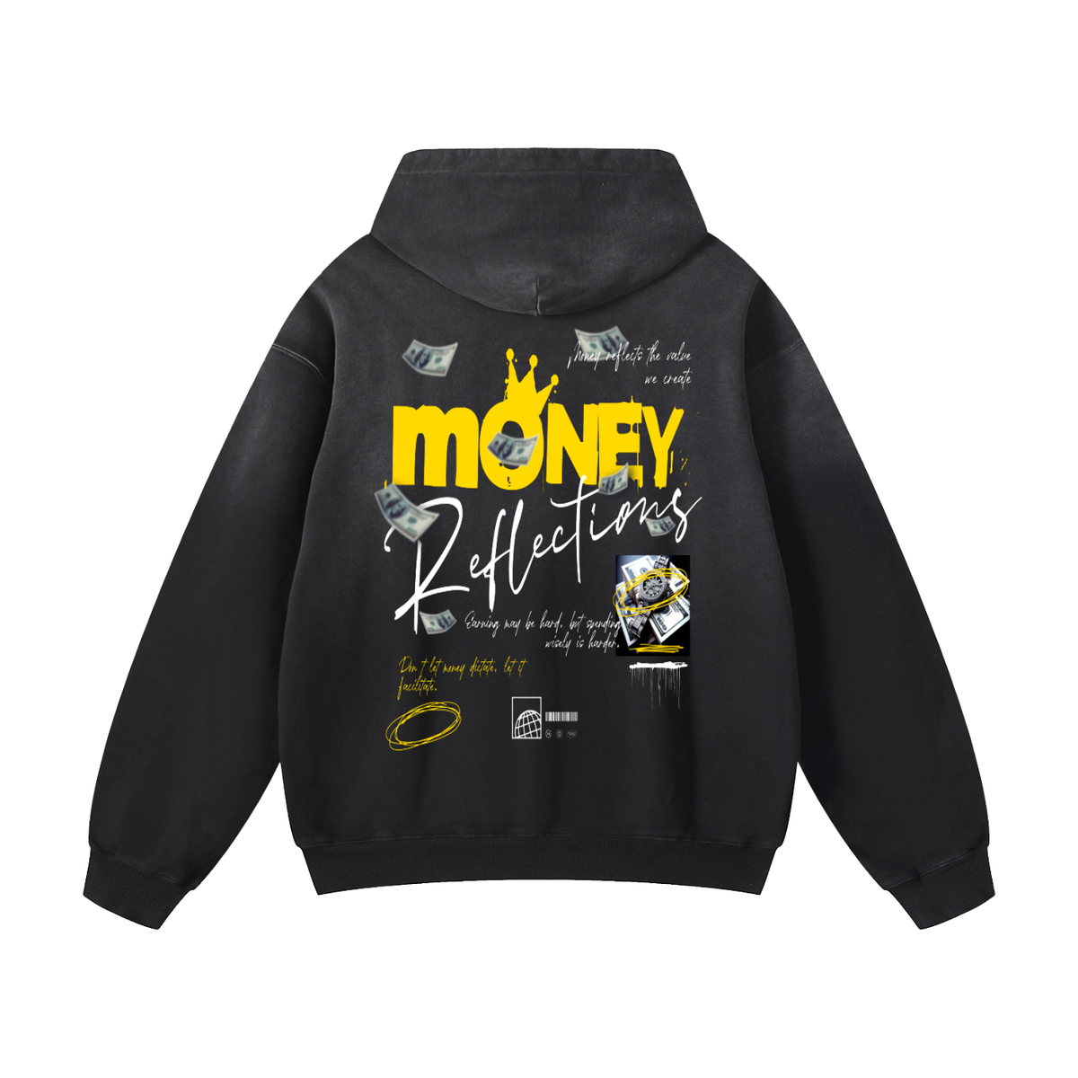 Black Sunfade Money Reflections Heavyweight Oversized Hoodie