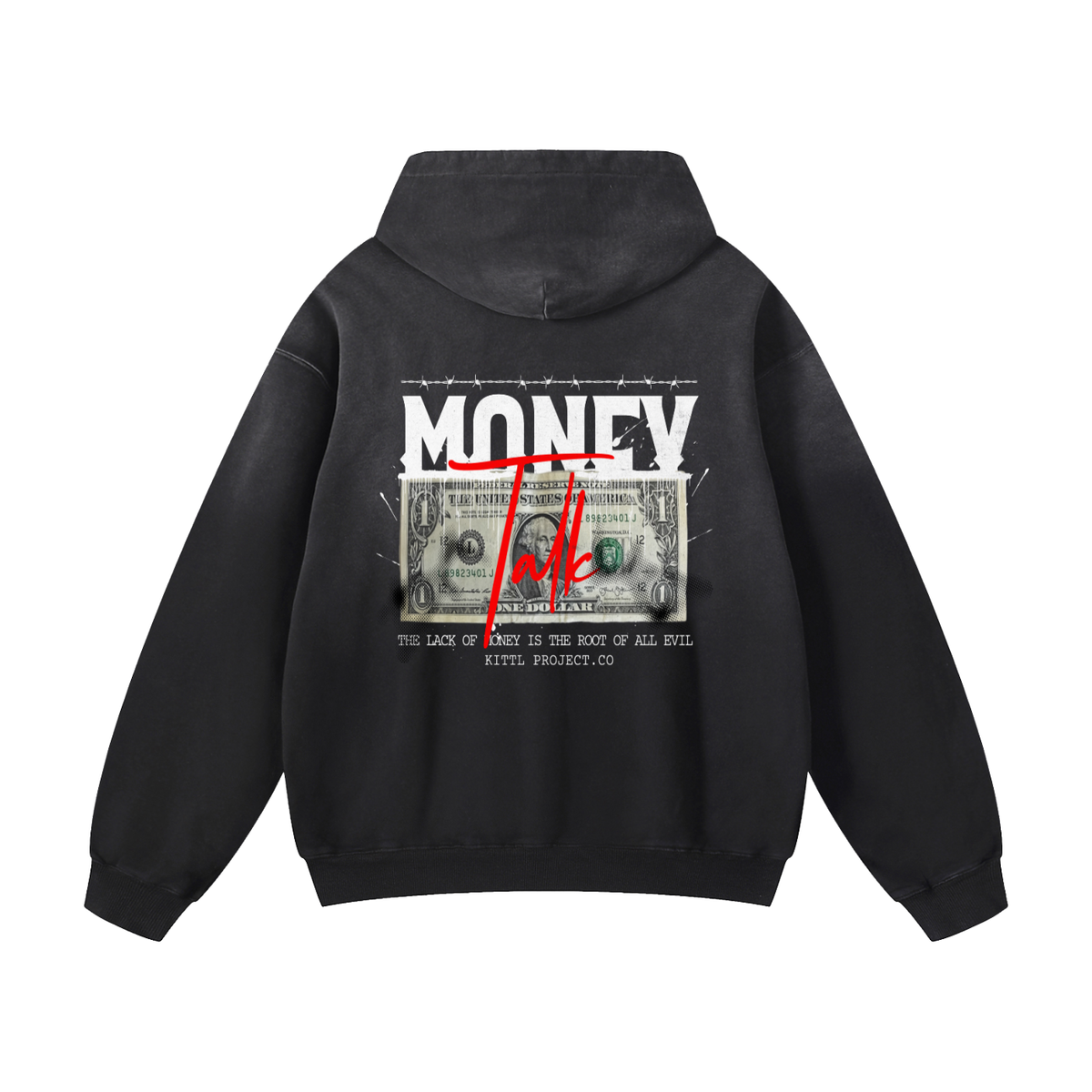 Black Sunfade Money Talk Heavyweight Oversized Hoodie