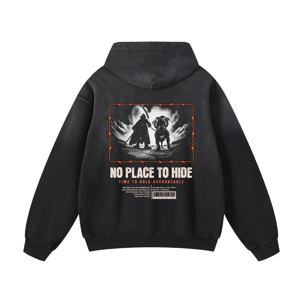 Black Sunfade No Place To Hide Heavyweight Oversized Hoodie