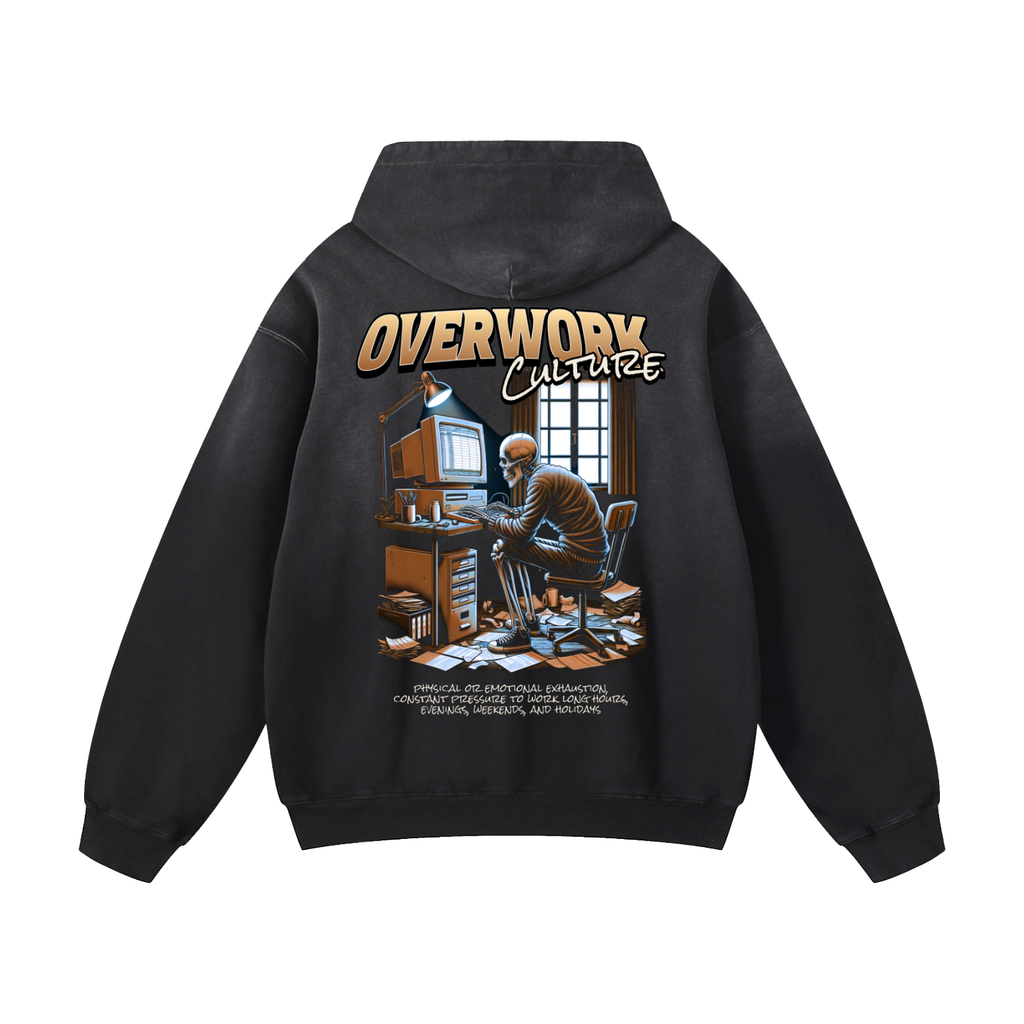 Black Sunfade Overwork Culture Heavyweight Oversized Hoodie