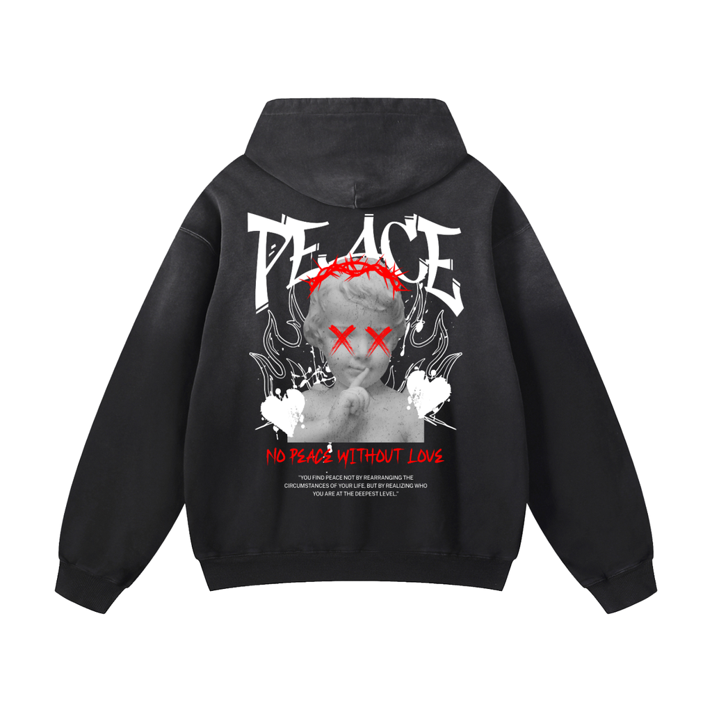 Black Sunfade Peace Heavyweight Oversized Hoodie