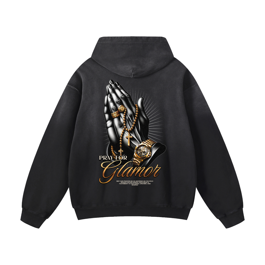 Black Sunfade Pray For Glamor Heavyweight Oversized Hoodie