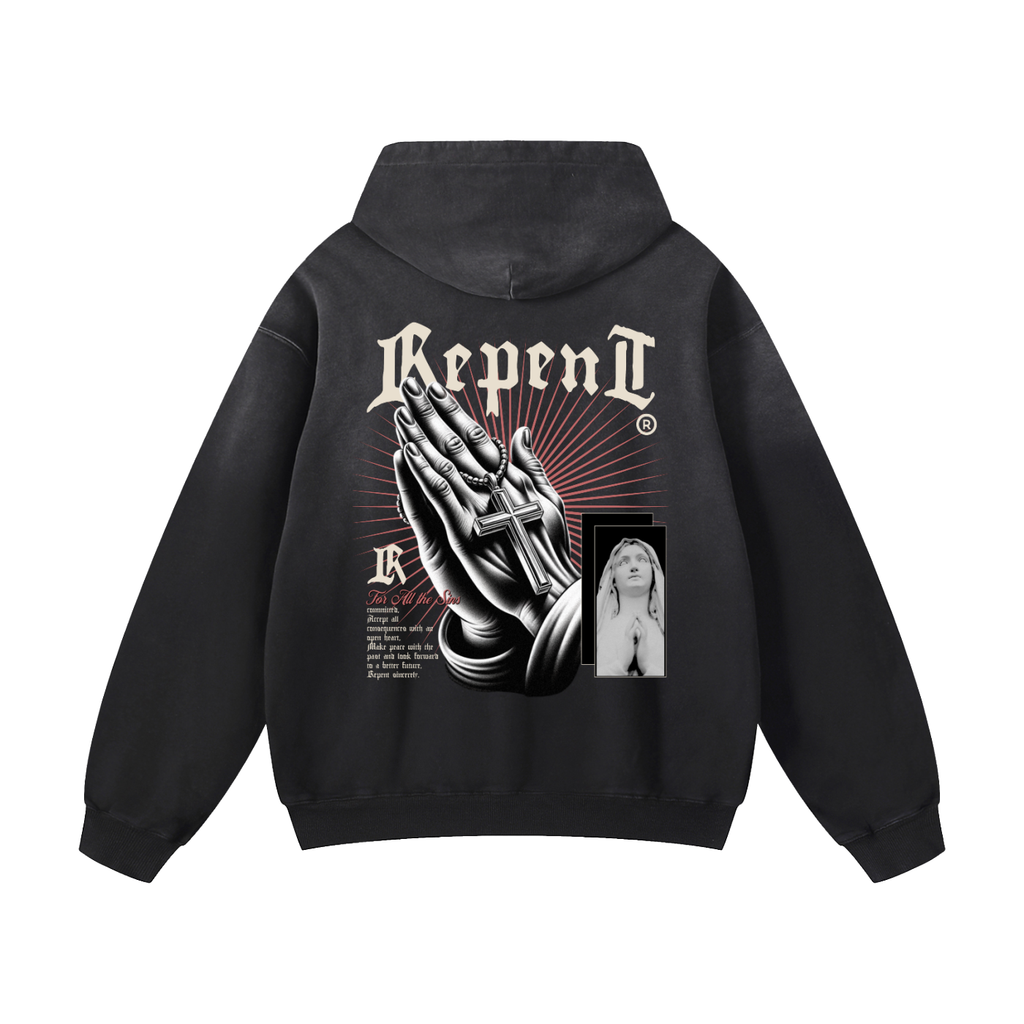 Black Sunfade Pray Heavyweight Oversized Hoodie