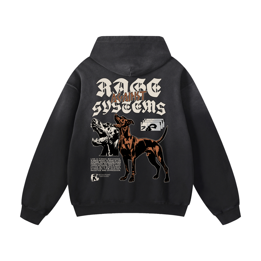 Black Sunfade Rage Against System Heavyweight Oversized Hoodie