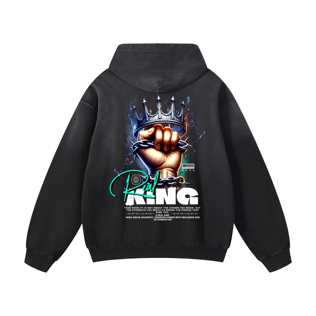 Black Sunfade Real King Heavyweight Oversized Hoodie