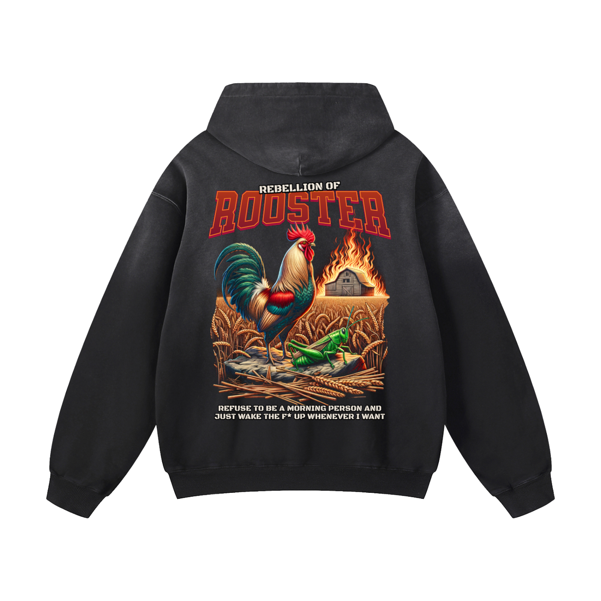 Black Sunfade Rebellion Of Rooster Heavyweight Oversized Hoodie